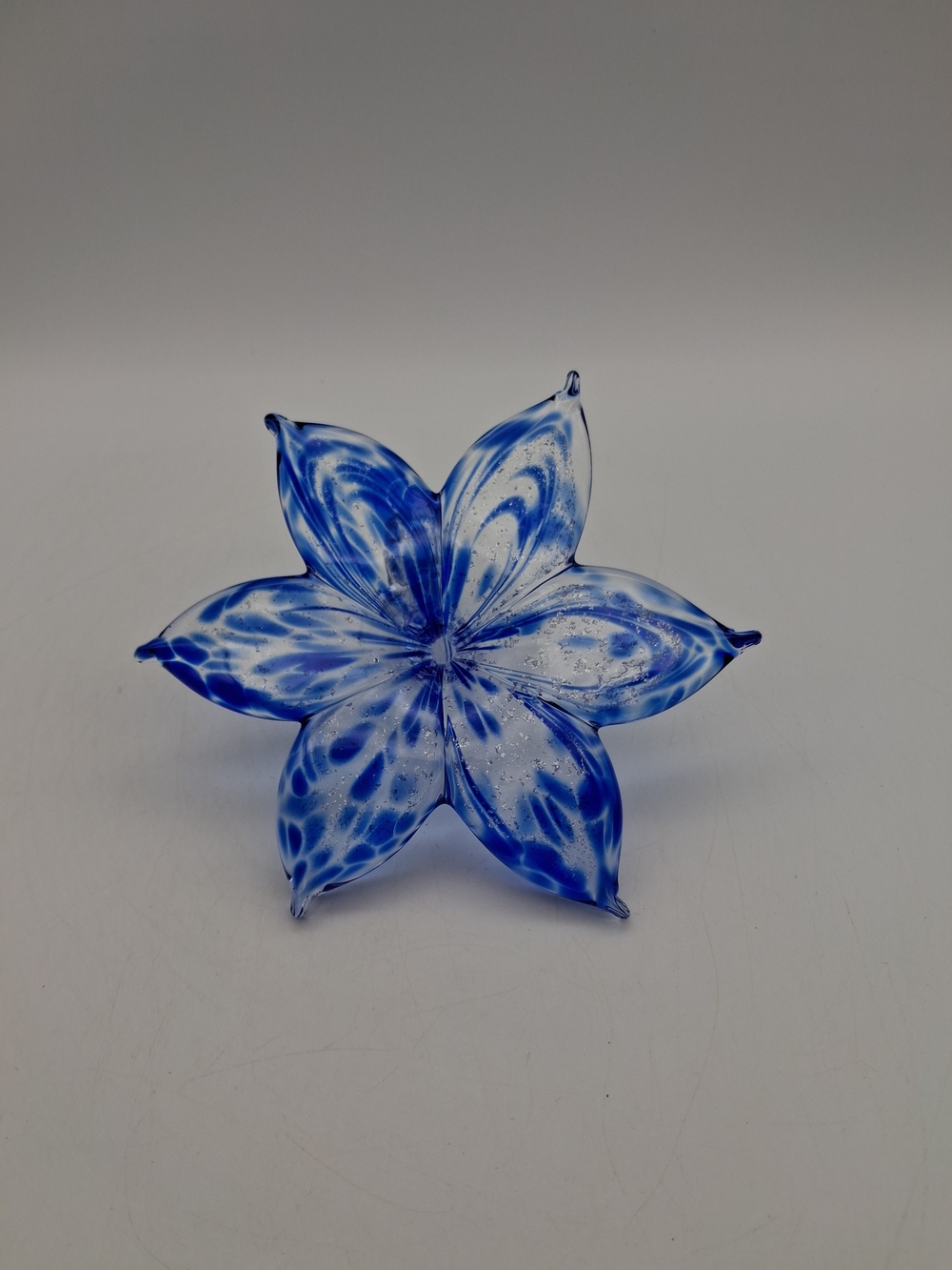 Blue Hand Blown Glass Flower Decorative Art Accent